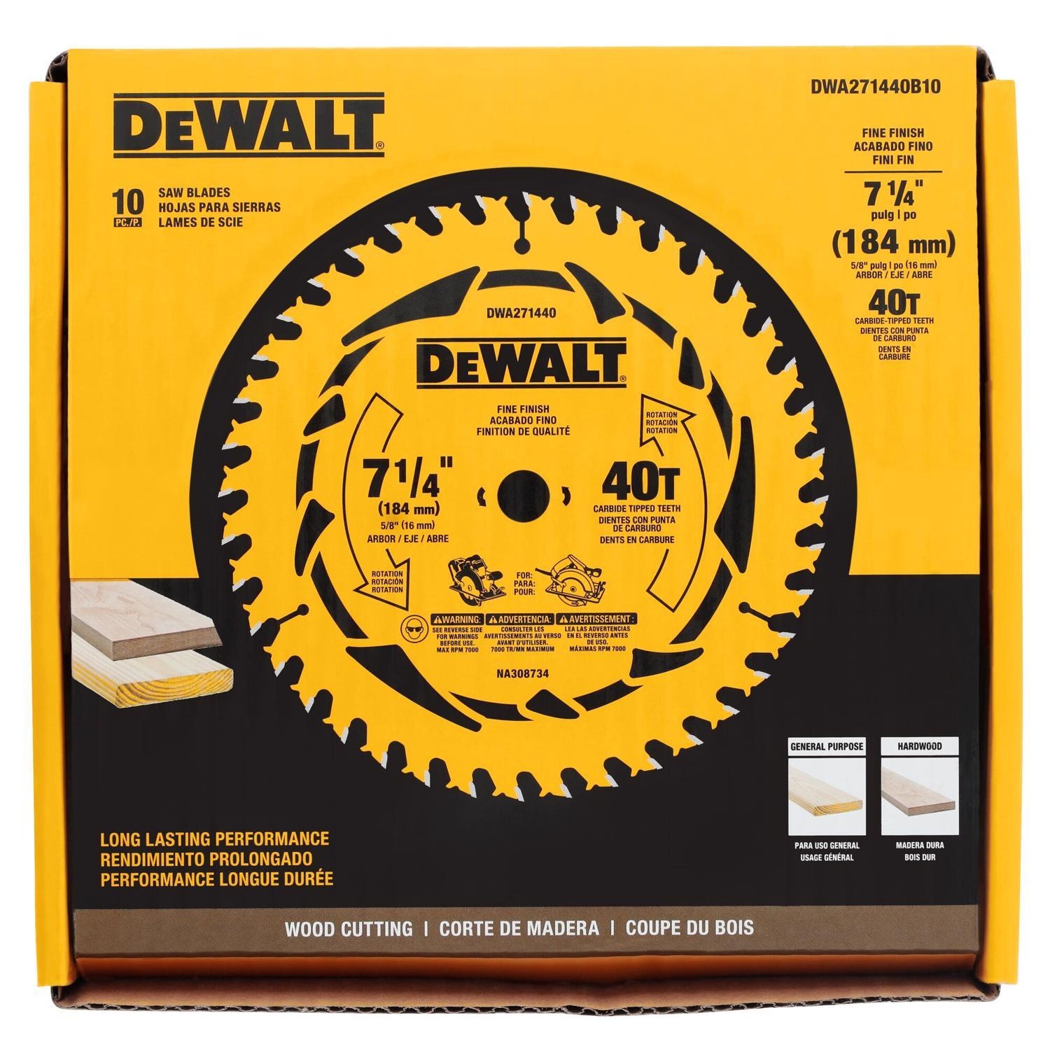 DeWalt 7-1/4 in. D X 5/8 in. Tungsten Carbide Tipped Circular Saw Blade 40 teeth 10 Pack