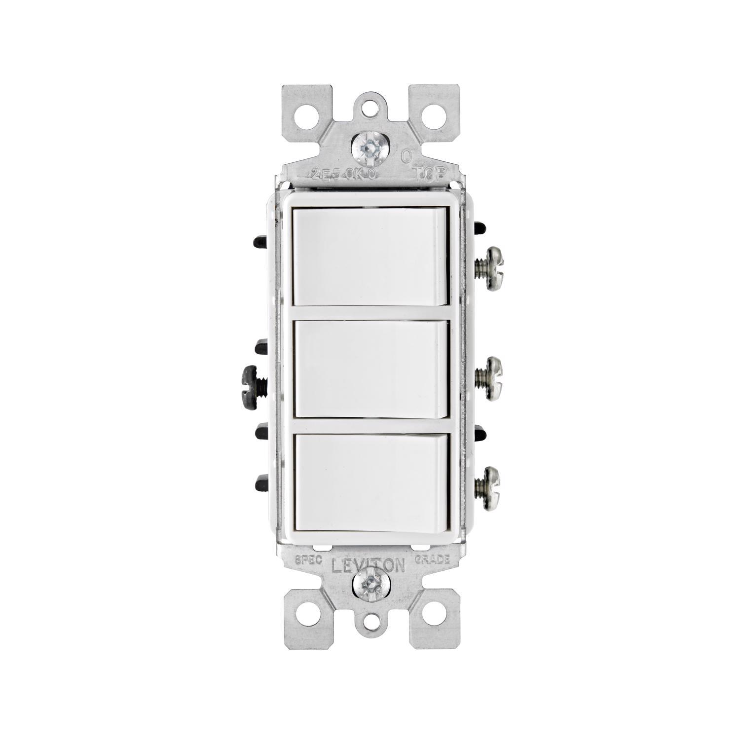 Leviton Decora 15 amps Single Pole Rocker Triple Combination Switch White 1 pk