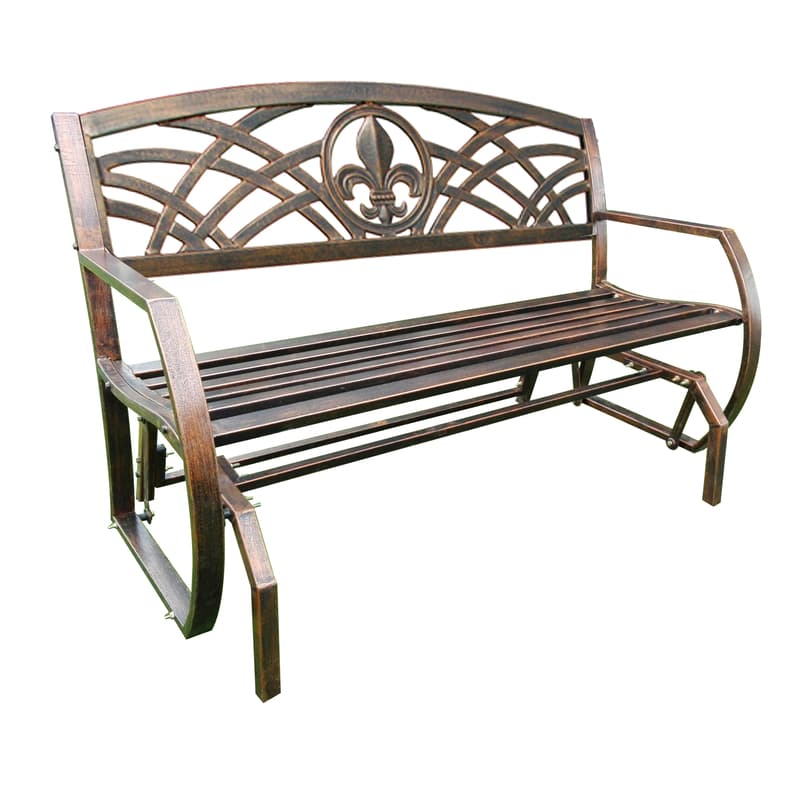 Leigh Country Brown Steel Fleur De Lis Glider Bench 34 in. H X 27 in. L X 51 in. D