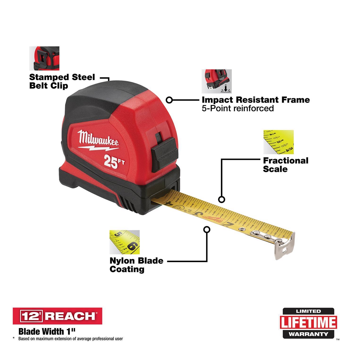 Milwaukee 25 ft. L X 1.65 in. W Compact Tape Measure 1 pk