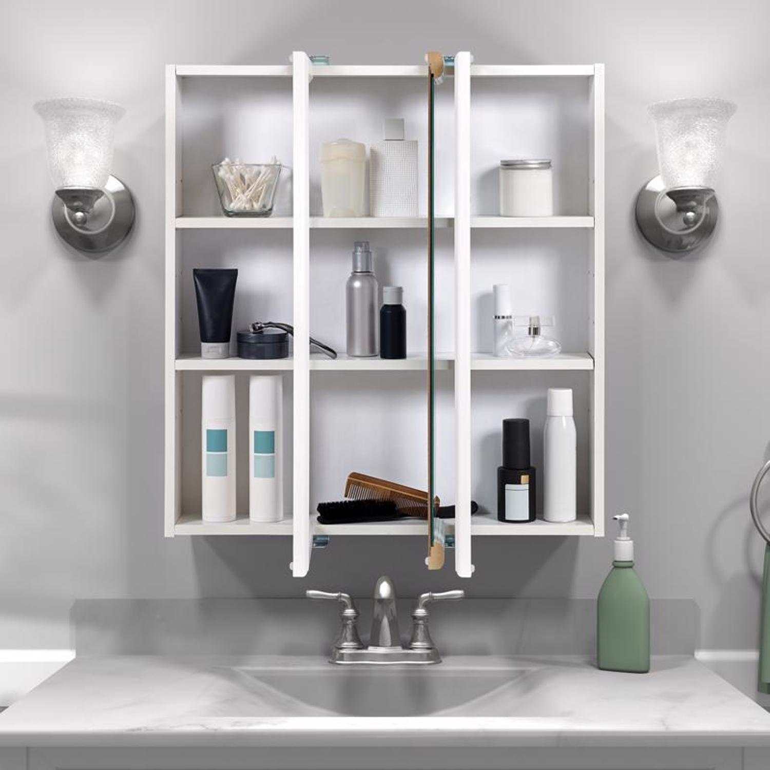 Zenna Home 26 in. H X 24 in. W X 4.5 in. D Rectangle Tri-View Medicine Cabinet