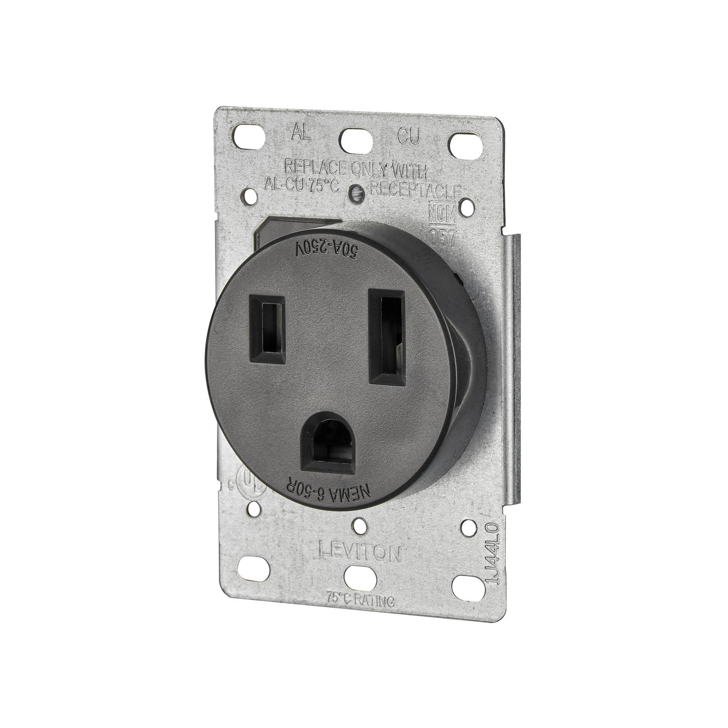 Leviton 50 amps 250 V Duplex Black Outlet 6-50R 1 pk