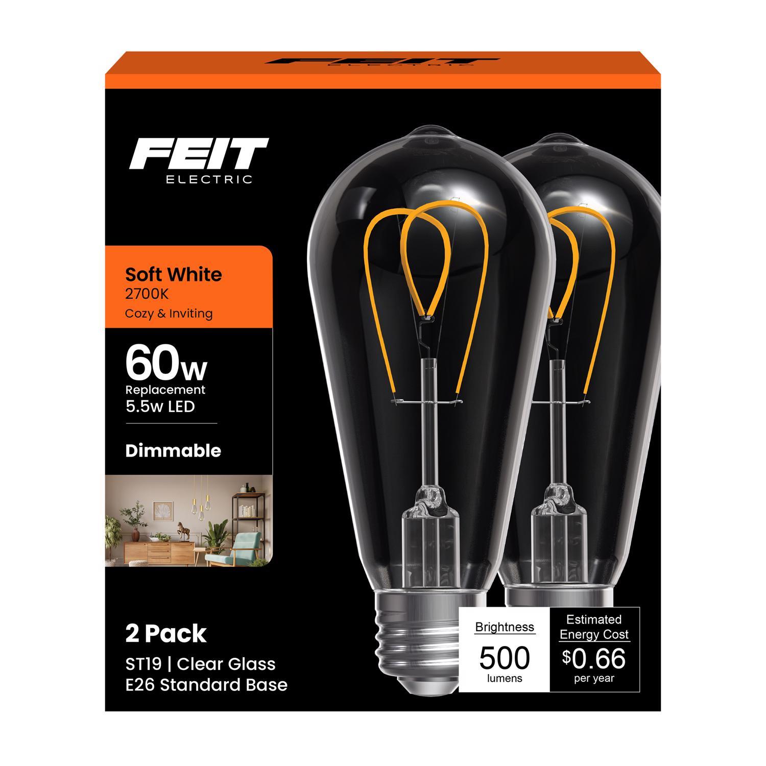 Feit ST19 E26 (Medium) Filament LED Bulb Soft White 60 Watt Equivalence 2 pk