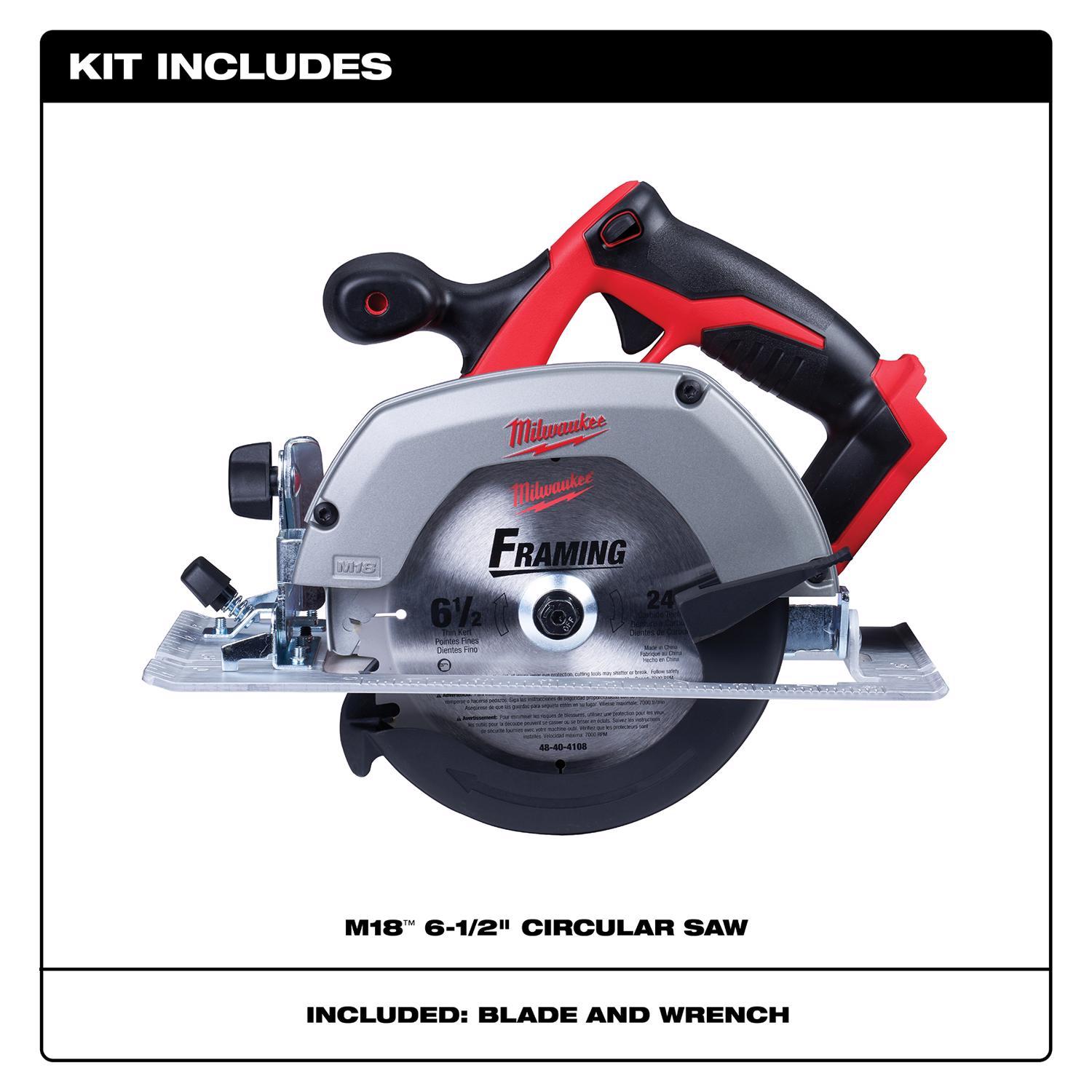 Milwaukee M18 6-1/2 in. Cordless Brushed Circular Saw Tool Only