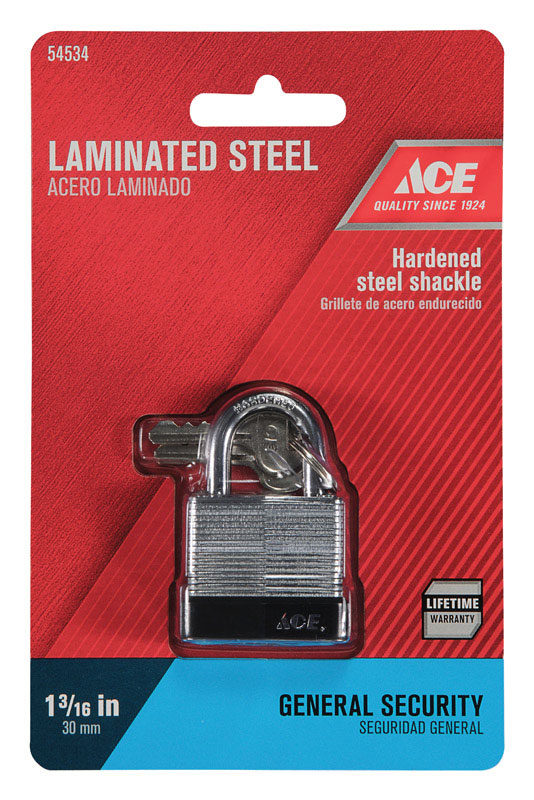 Ace 1-1/16 in. H X 1-3/16 in. W X 11/16 in. L Laminated Steel Pin Tumbler Padlock
