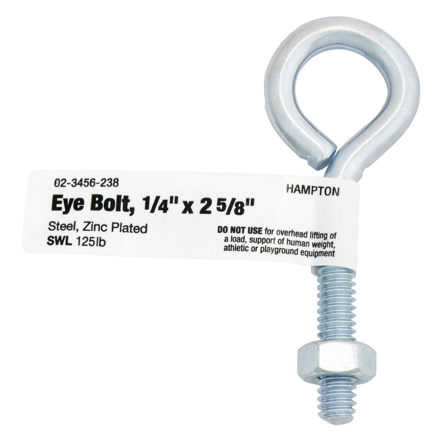 Hampton 1/4 in. X 2-5/8 in. L Zinc-Plated Steel Eyebolt Nut Included