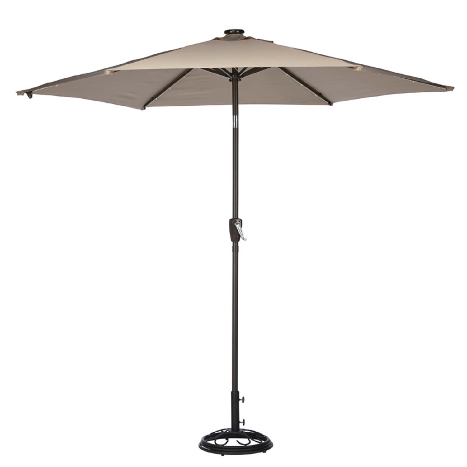 Living Accents Solar LED 9 ft. Tiltable Taupe Market Umbrella