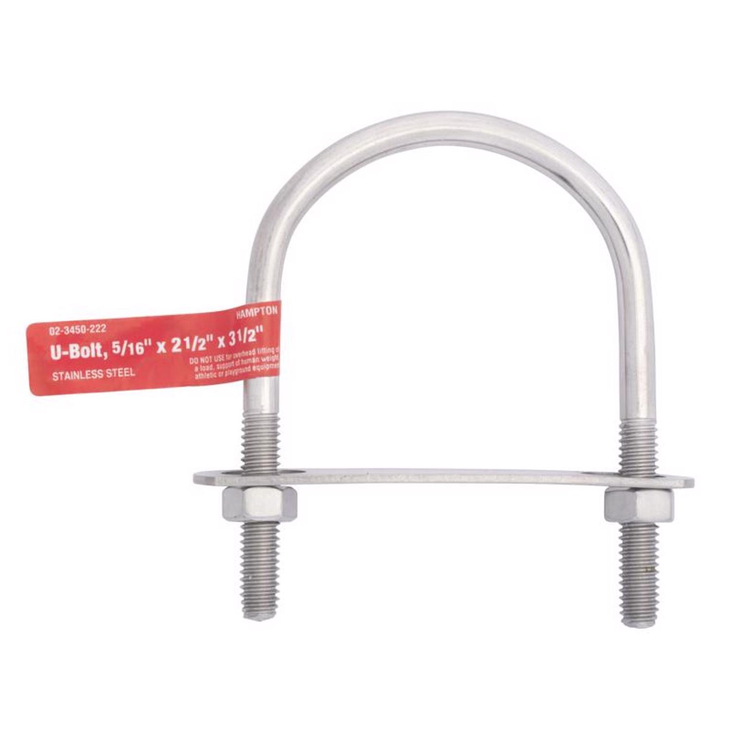 Hampton 5/16 in. X 2-1/2 in. W X 3-1/2 in. L Coarse Stainless Steel U-Bolt