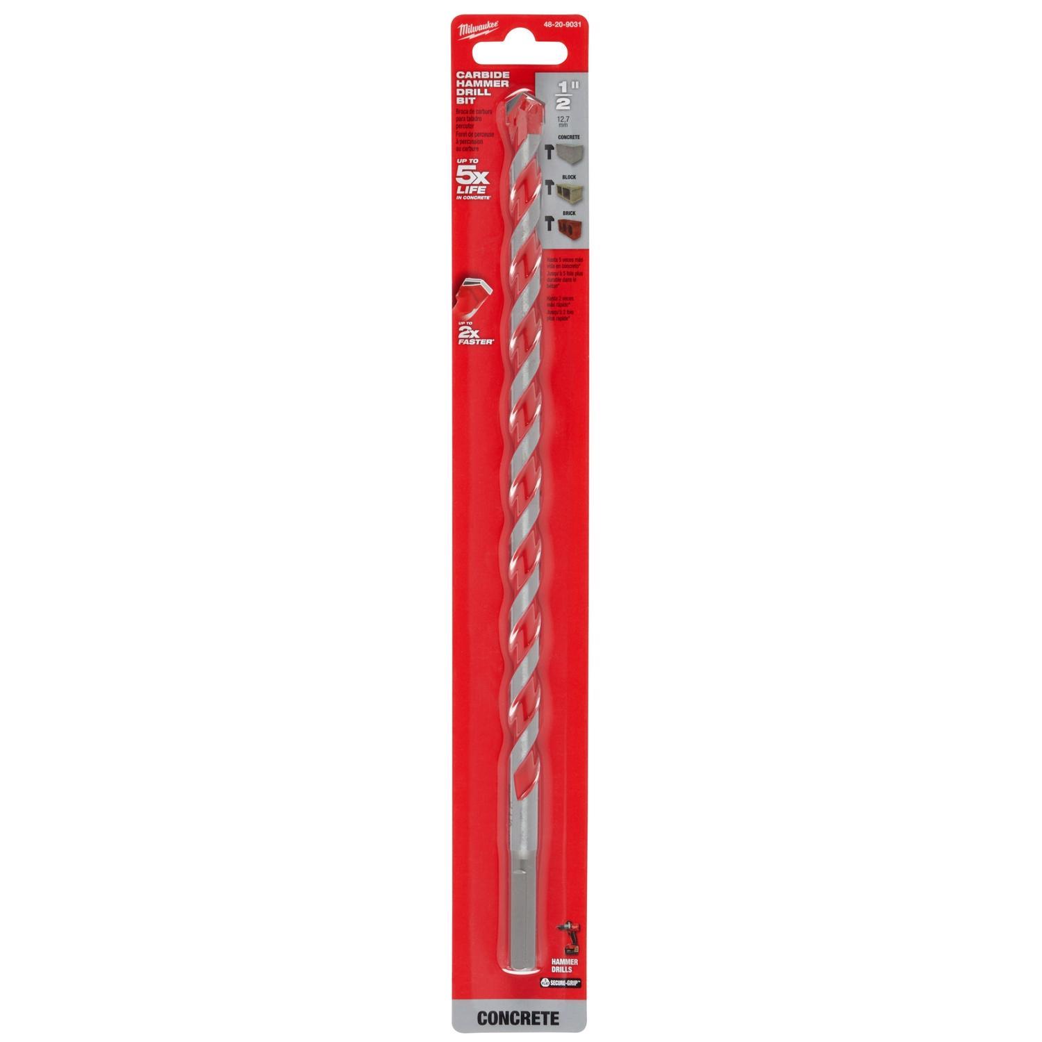 Milwaukee Shockwave 1/2 in. X 12 in. L Carbide Hammer Drill Bit 3-Flat Shank 1 pk