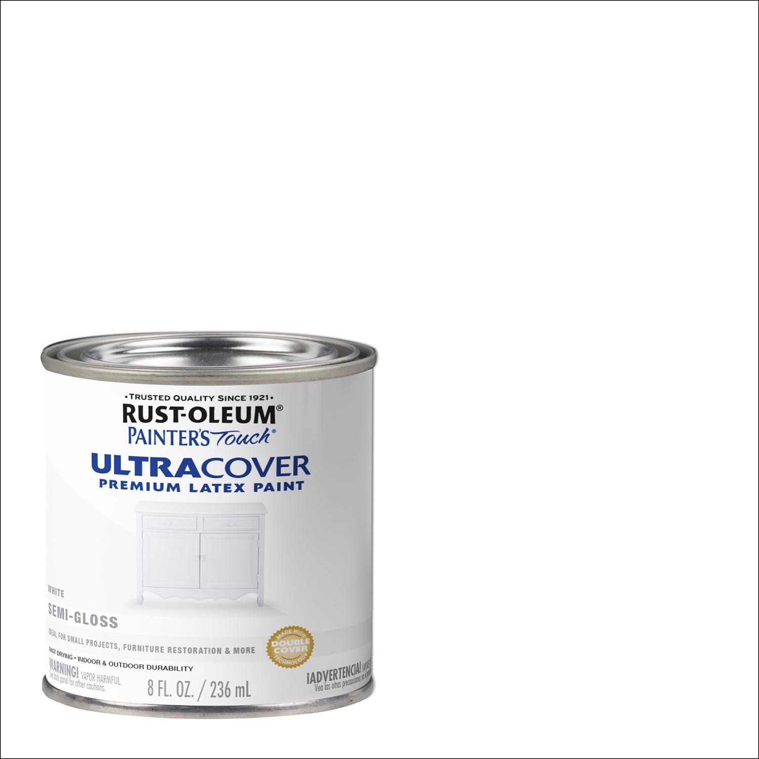 Rust-Oleum Painters Touch Semi-Gloss White Water-Based Ultra Cover Paint Exterior and Interior 0.5 p