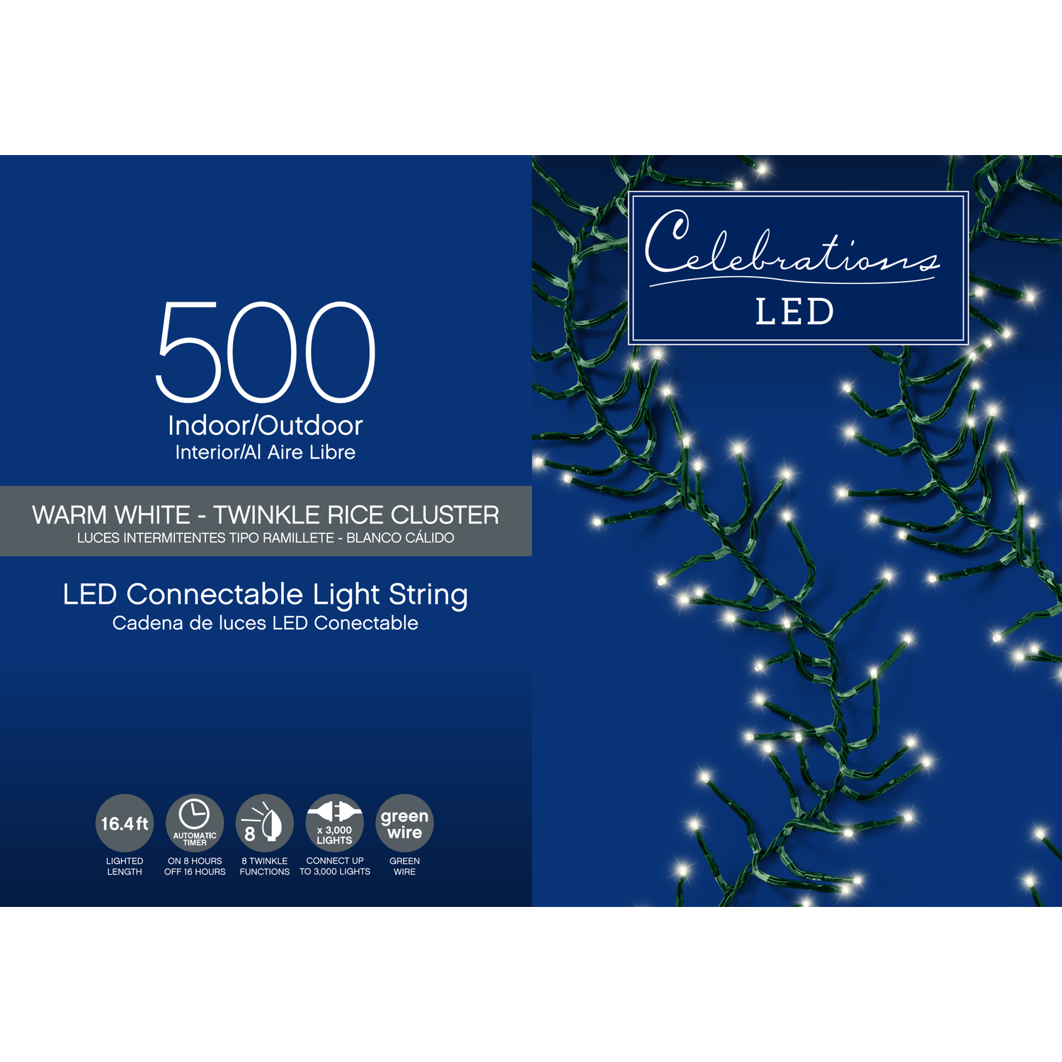 Celebrations LED Rice Cluster Warm White 500 ct String Christmas Lights 16.4 ft.