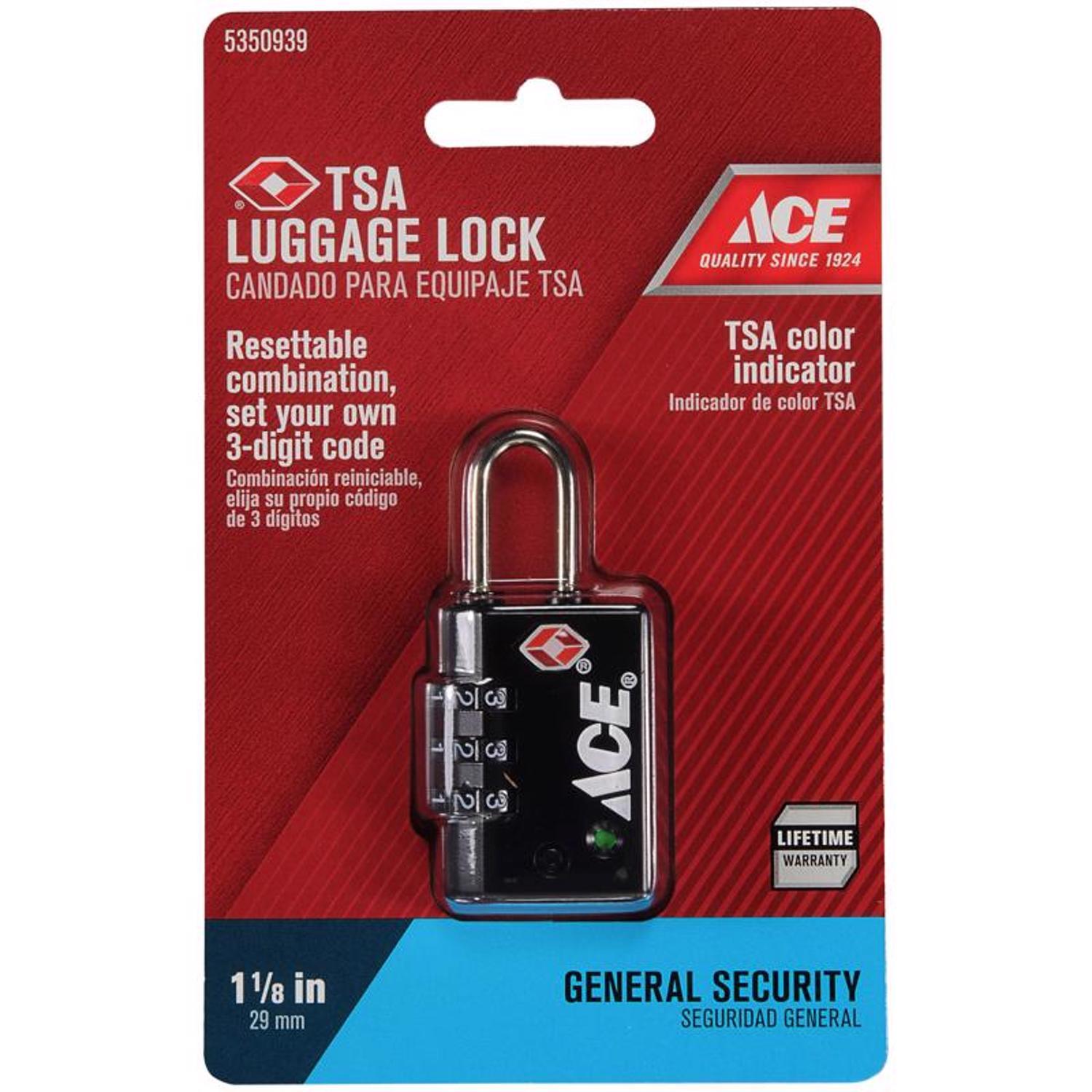Ace 1-5/8 in. H X 1-1/8 in. W X 1/2 in. L Die-Cast Zinc 3-Dial Combination Luggage Lock