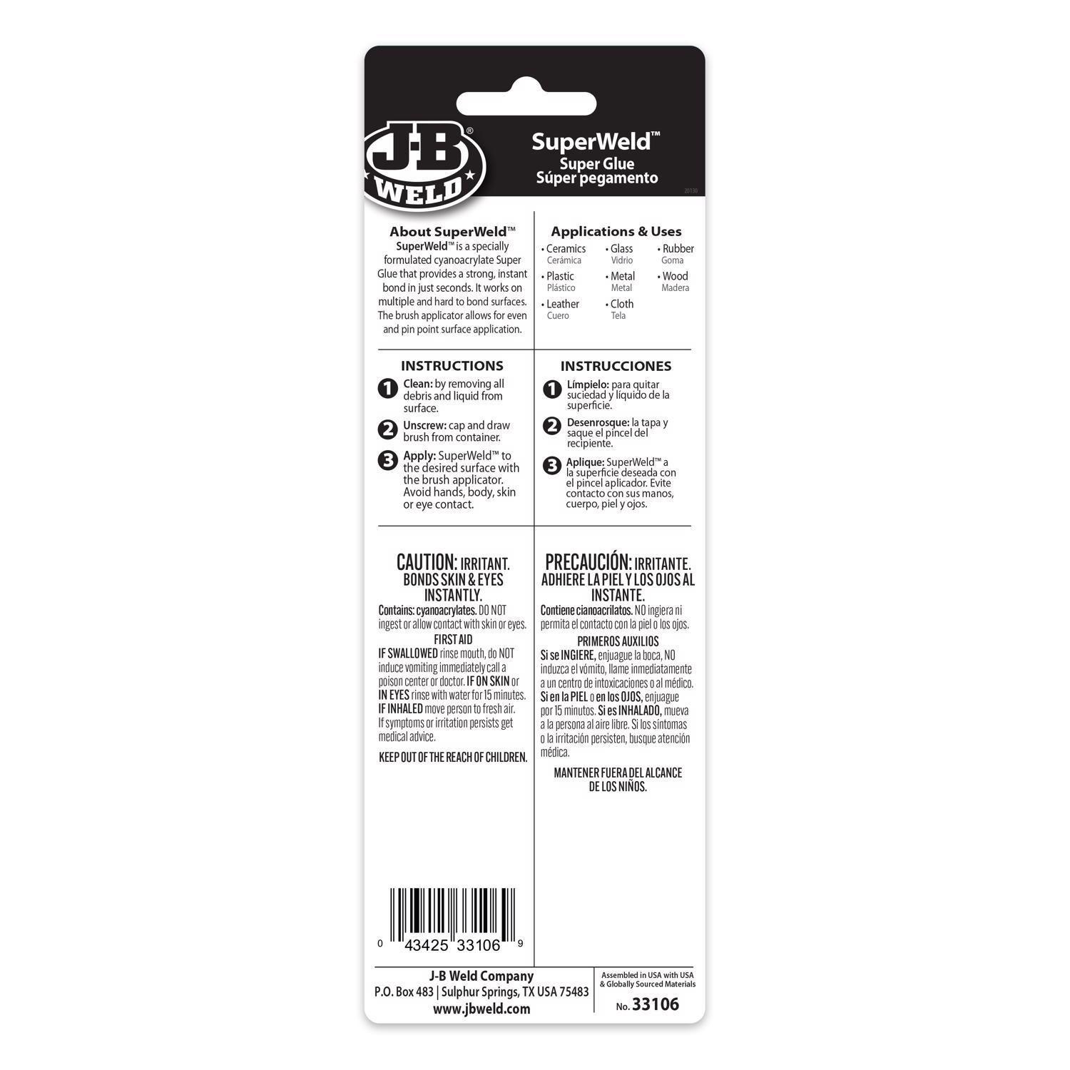 J-B Weld SuperWeld High Strength Glue Clear Super Glue Brush On 0.2 gm