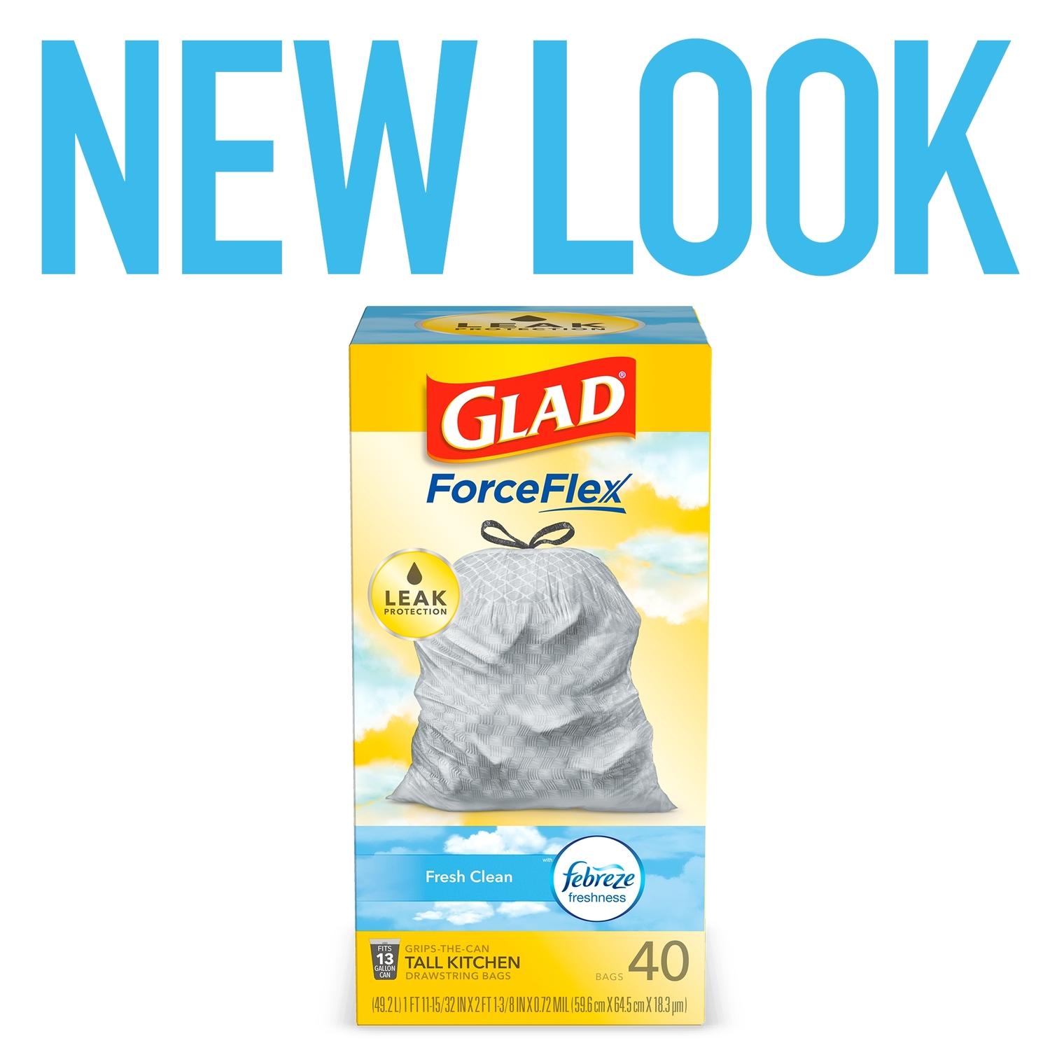 Glad ForceFlex 13 gal Fresh Scent Tall Kitchen Bags Drawstring 40 pk 0.72 mil