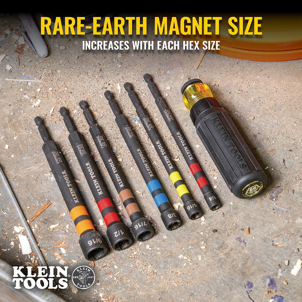 Klein Hollow Magnetic Color-Coded Ratcheting Power Nut Drivers, 7-Piece