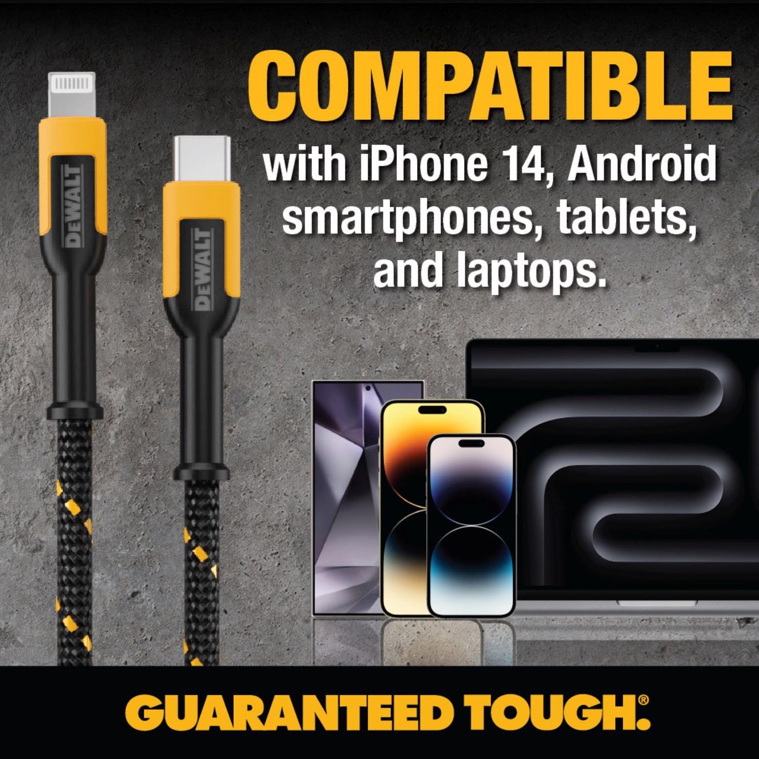 DeWalt Lightning to USB-C Cable 4 ft. Black/Yellow