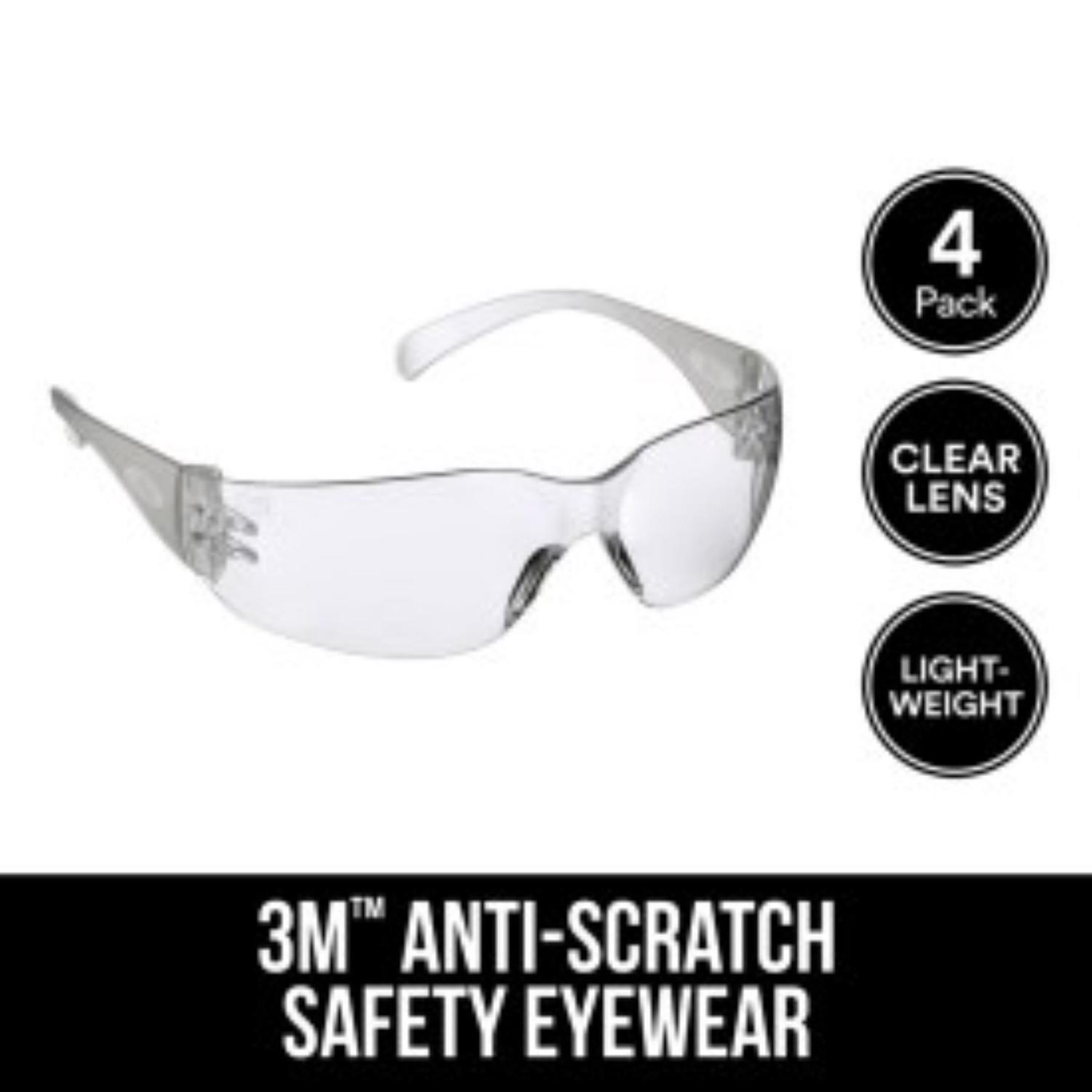 3M Impact-Resistant Safety Glasses Clear Lens Clear Frame 4 pk