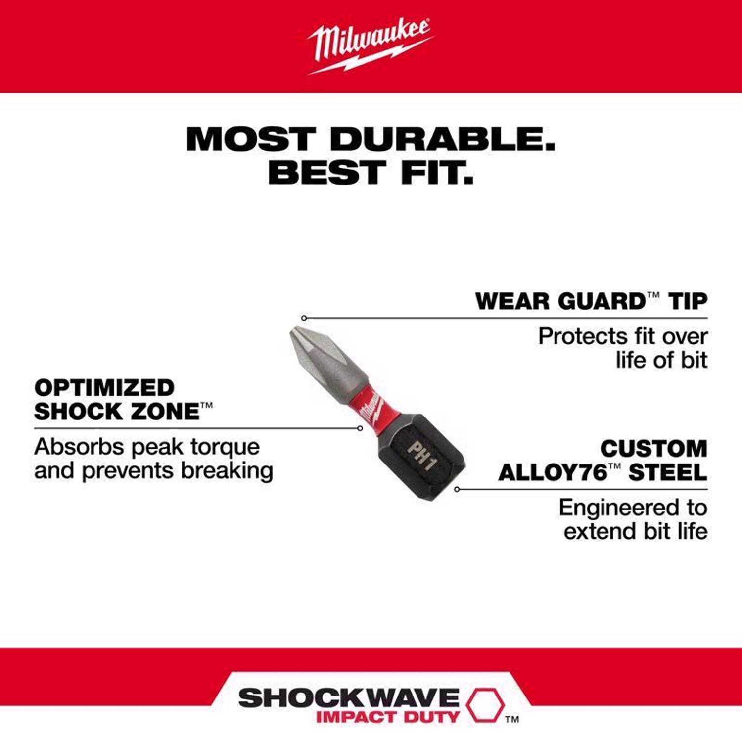 Milwaukee Shockwave Square #2 X 1 in. L Screwdriver Bit Steel 2 pk