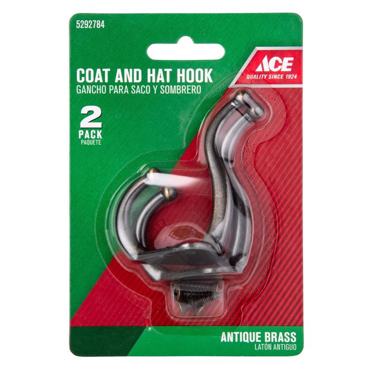 Ace 3 in. L Antique Brass Gold Brass Small Coat and Hat Hook 2 pk