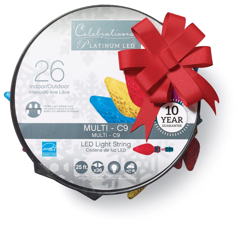 Celebrations Platinum LED C9 Light Set On A Reel Multicolored 24 ft. 25 lights