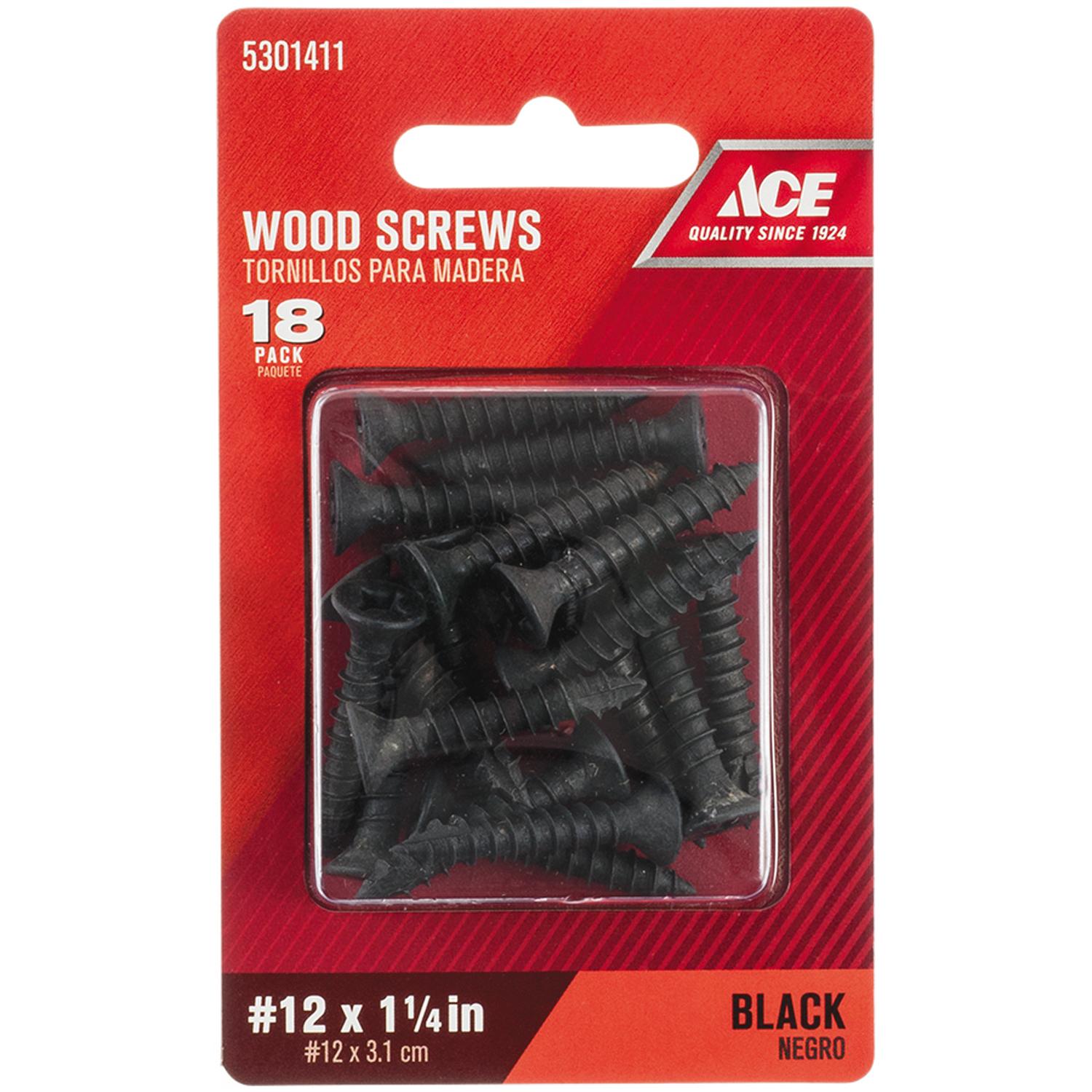 Ace No. 12 X 1-1/4 in. L Phillips Black Coarse Wood Screws 18 pk