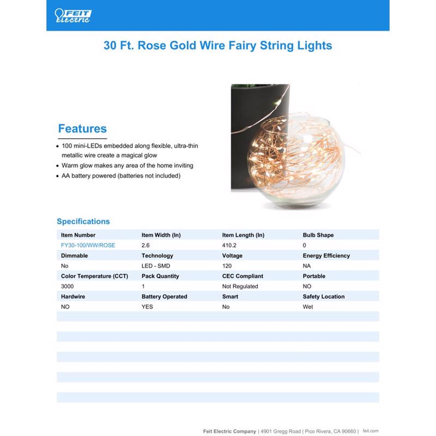 Feit LED Fairy String Lights Warm White 30 ft. 100 lights
