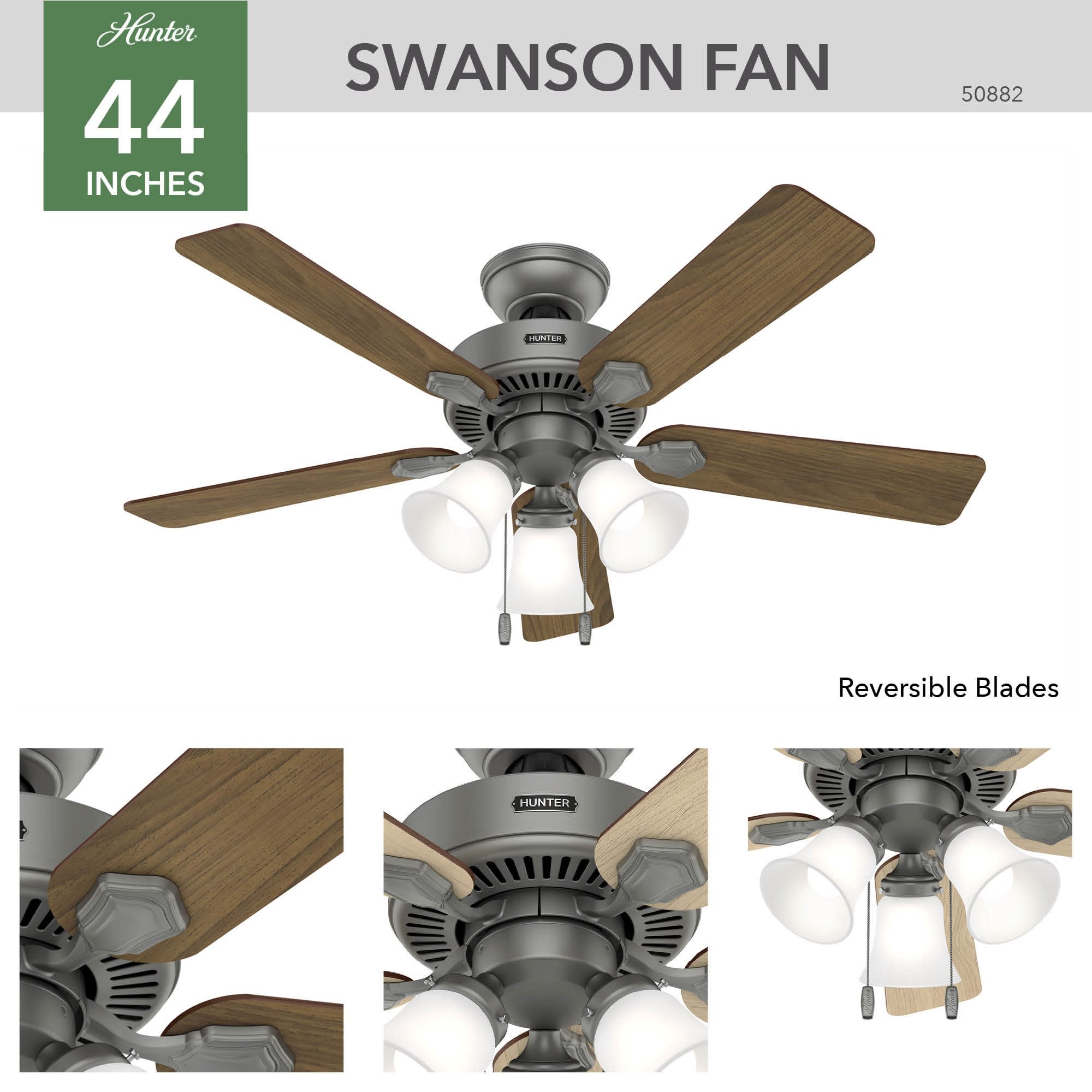 Hunter Fan Swanson 44 inch Matte Silver with Autumn Walnut / Natural Wood Blades Ceiling Fan