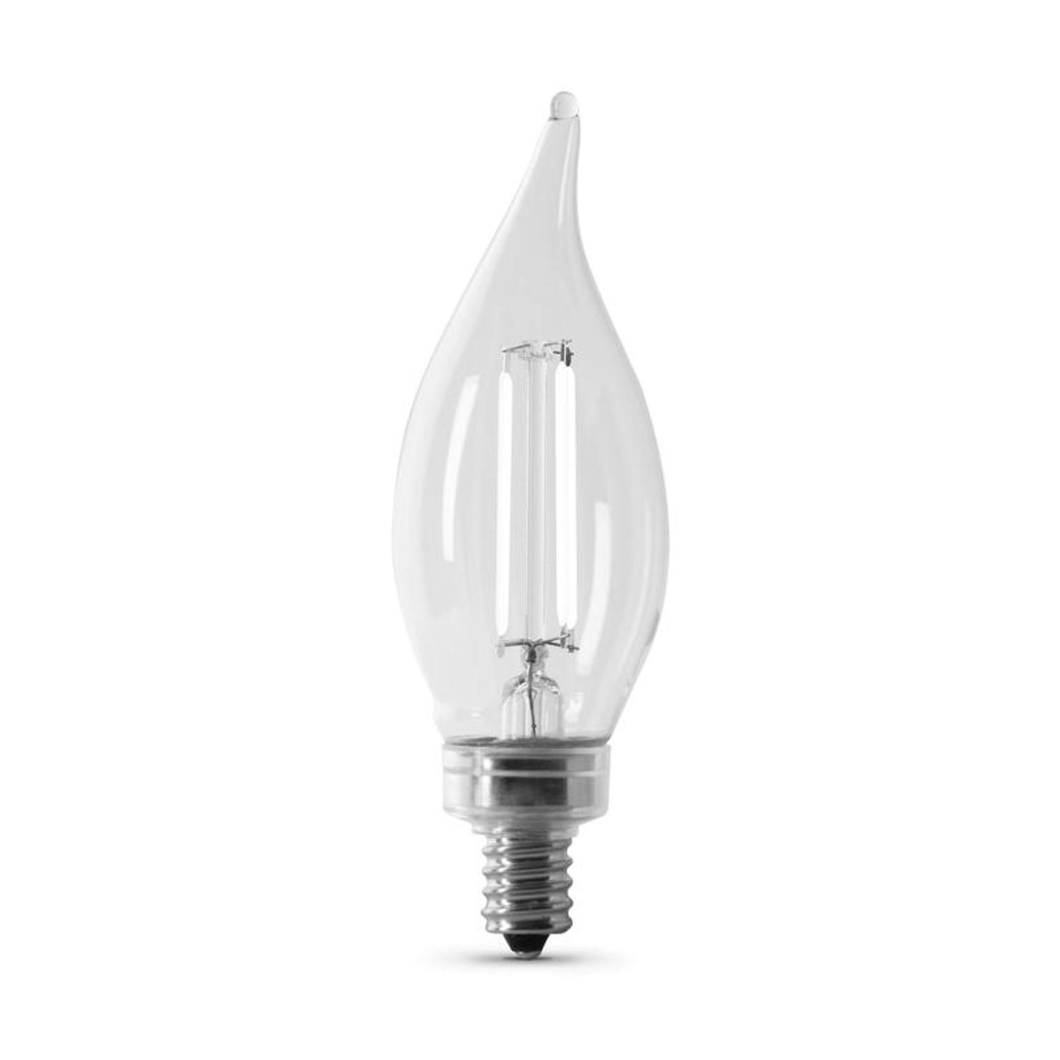 Feit White Filament BA10 E12 (Candelabra) LED Flame Bulb Daylight 60 Watt Equivalence 2 pk