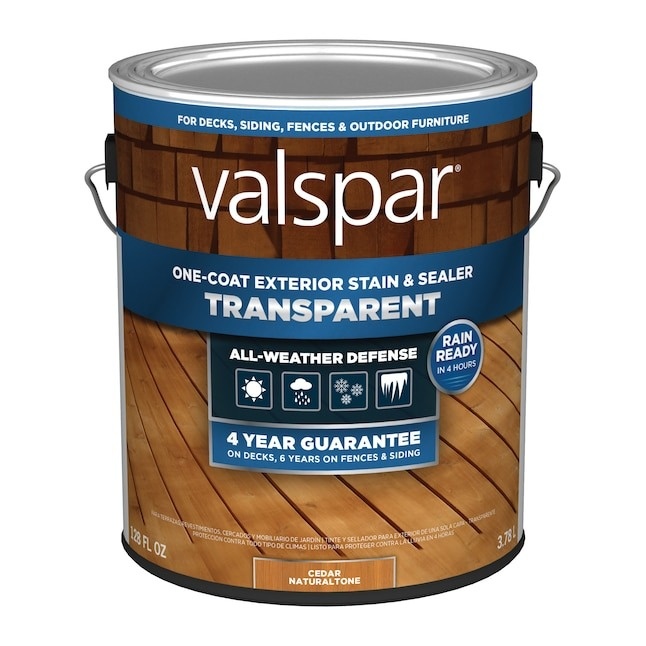 Valspar Pre-Tinted Cedar Naturaltone Transparent Exterior Wood Stain and Sealer in One,1 Gallon