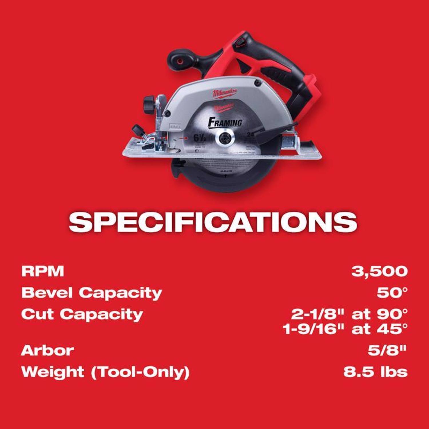 Milwaukee M18 6-1/2 in. Cordless Brushed Circular Saw Tool Only