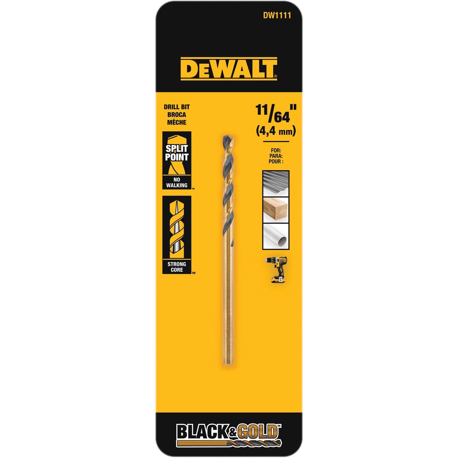 DEWALT Black & Gold 11/64 in. X 3-1/4 in. L High Speed Steel Drill Bit Straight Shank 1 pc