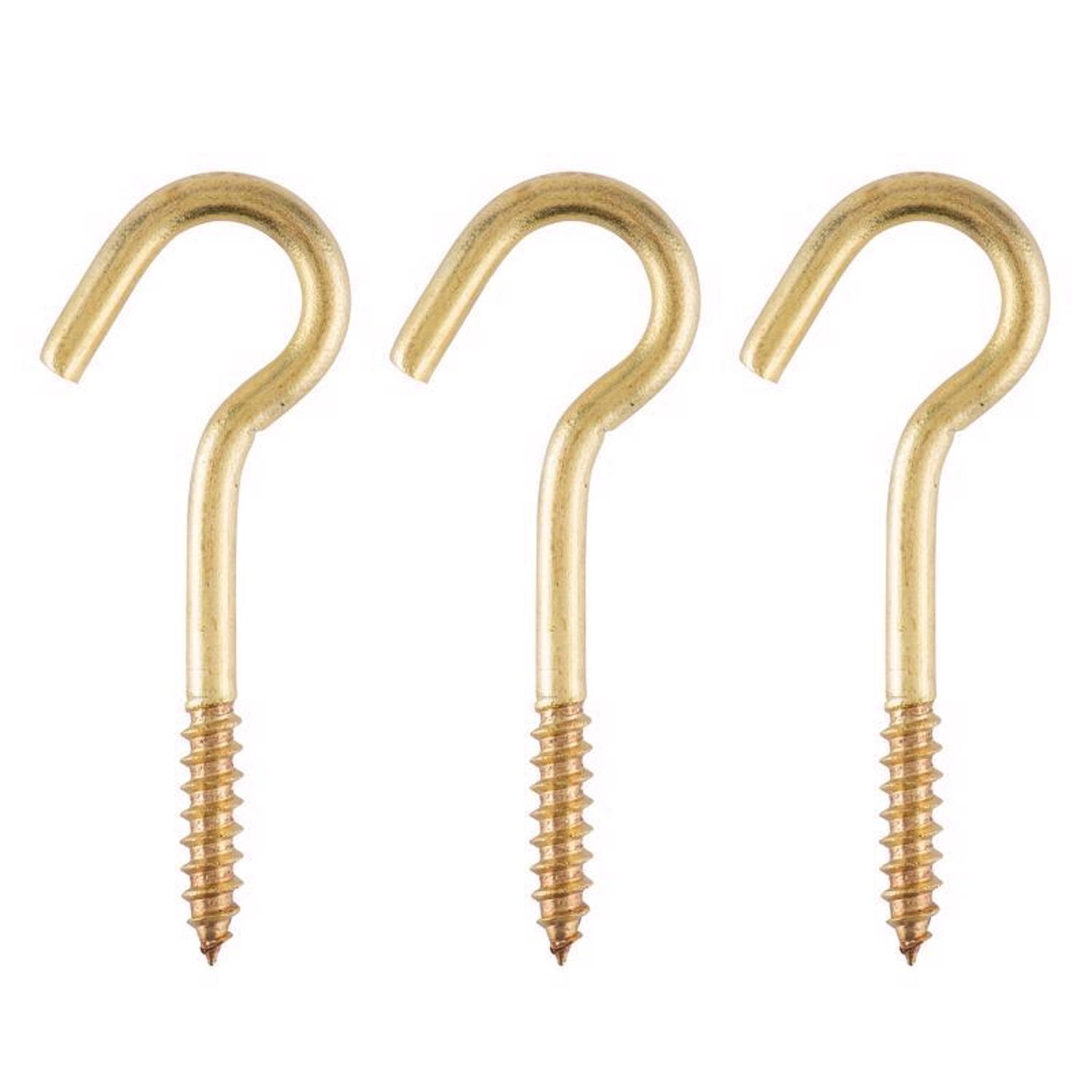 Ace Small Polished Brass Green Brass 2.5 in. L Ceiling Hook 35 lb 3 pk