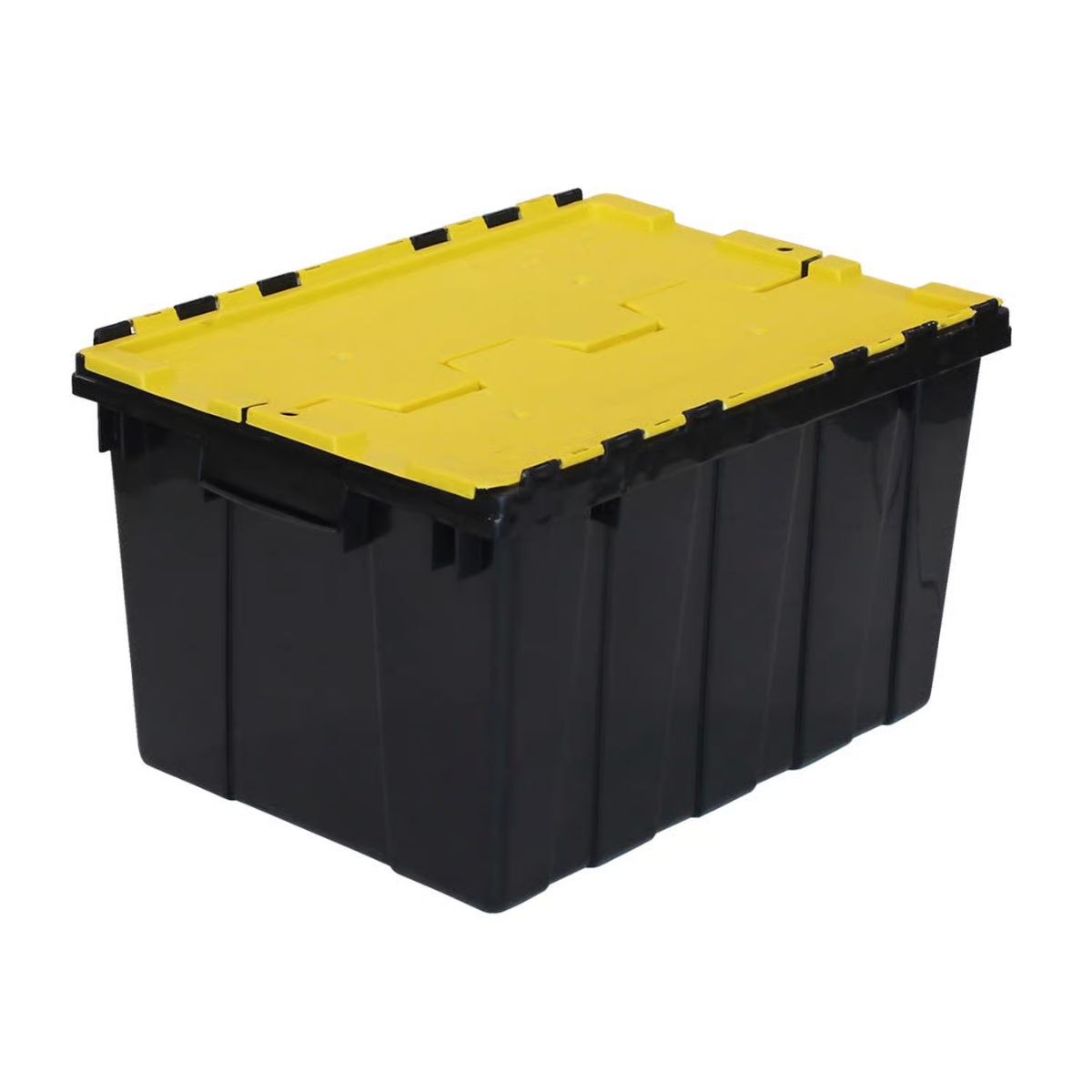 Ramtuff 12 gal Black/Yellow Hinged-Lid Tote Stackable