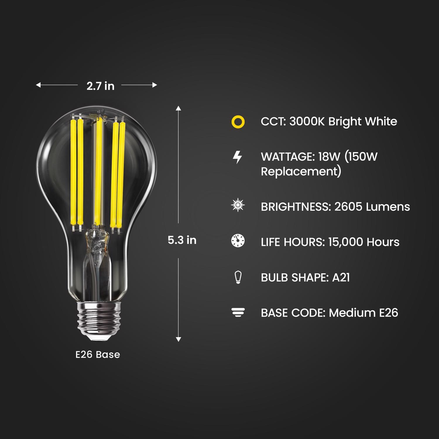 Feit A21 E26 (Medium) Filament LED Bulb Bright White 150 Watt Equivalence 1 pk