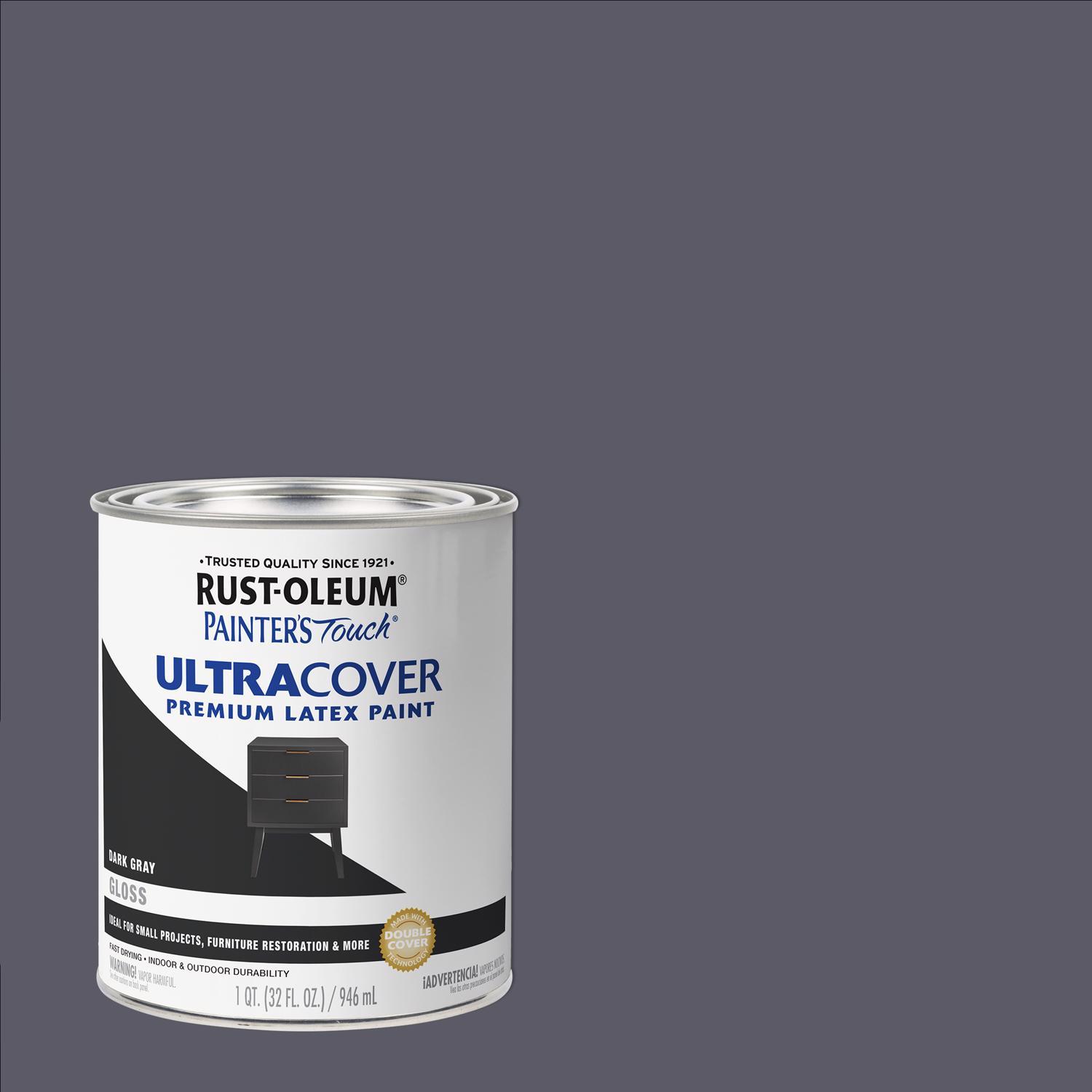 Rust-Oleum Painters Touch Ultra Cover Gloss Dark Gray Water-Based Acrylic Ultra Cover Paint 1 qt