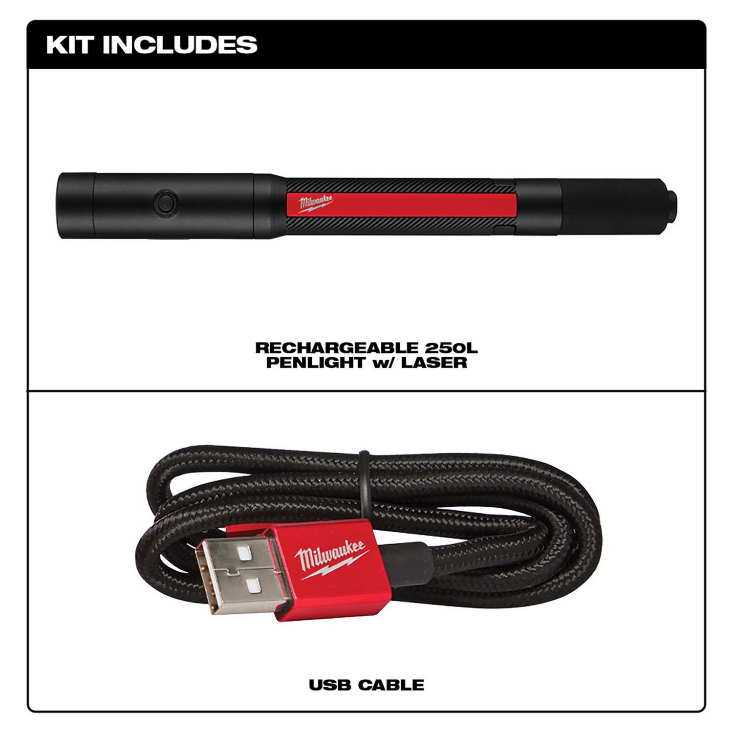 Milwaukee 250 lm Black/Red LED Rechargeable Pen Light