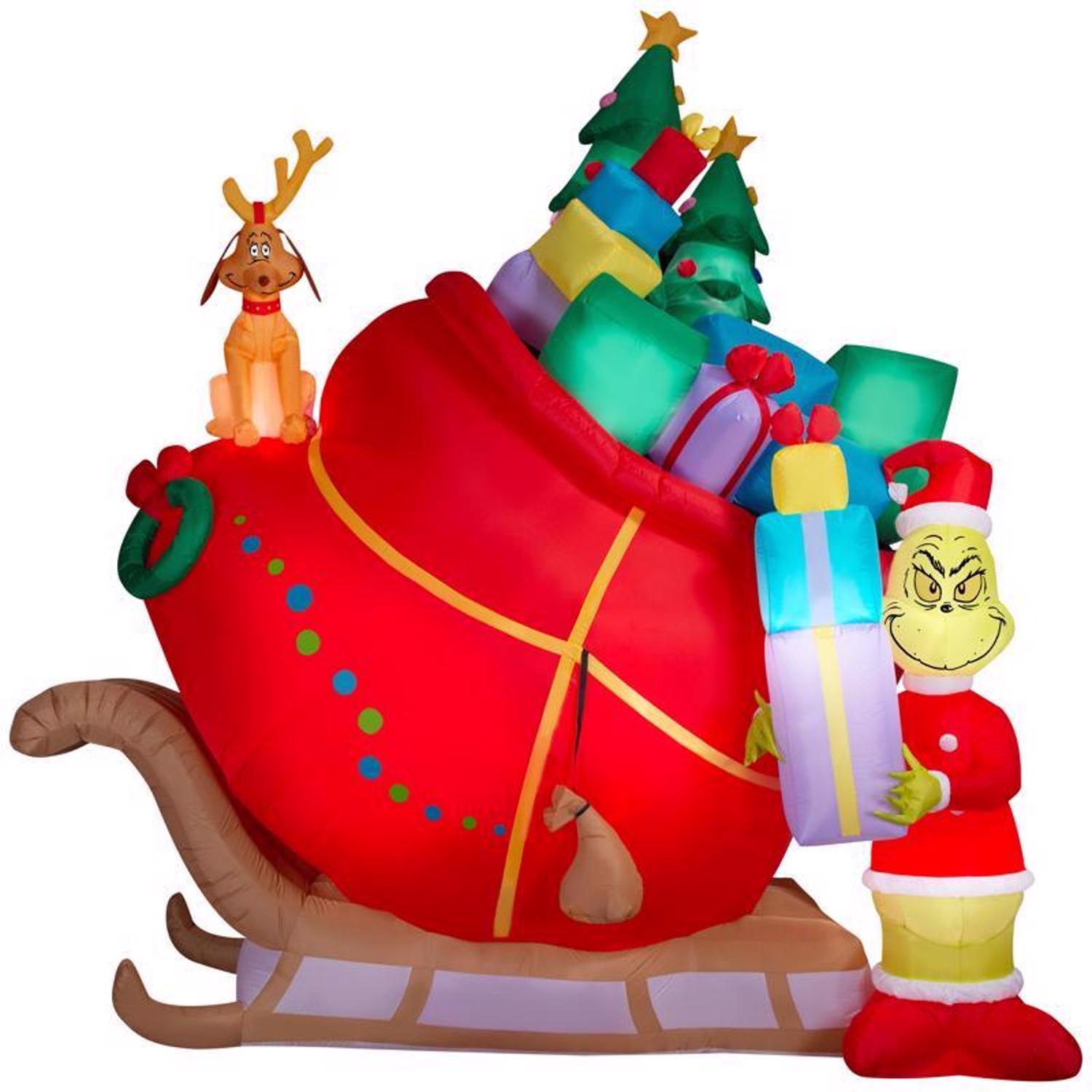 Gemmy Grinch and Max Sleigh Inflatable 156 in.