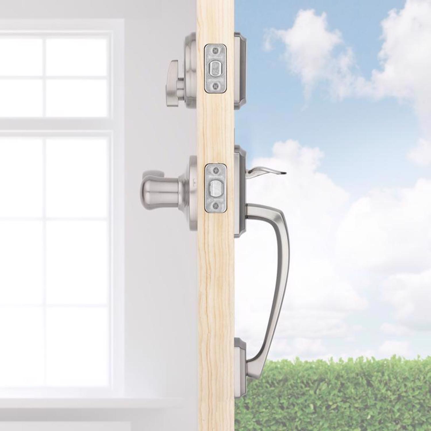 Kwikset Prescott Satin Nickel Entry Handleset 1-3/4 in.