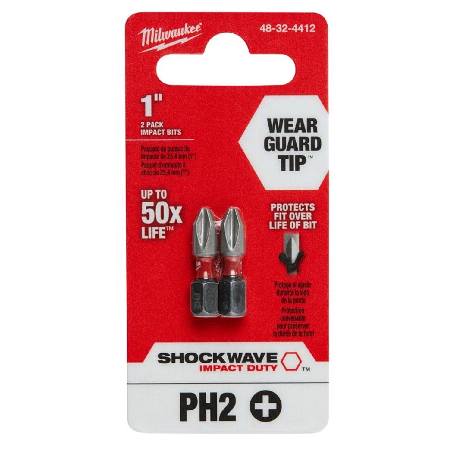 Milwaukee Shockwave Phillips #2 X 1 in. L Screwdriver Bit Steel 2 pk