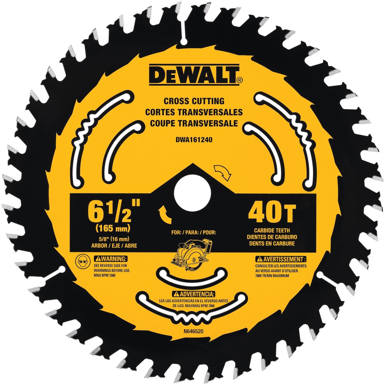 DeWalt 6-1/2 in. D X 5/8 in. Tungsten Carbide Tipped Circular Saw Blade 40 teeth 1 blade