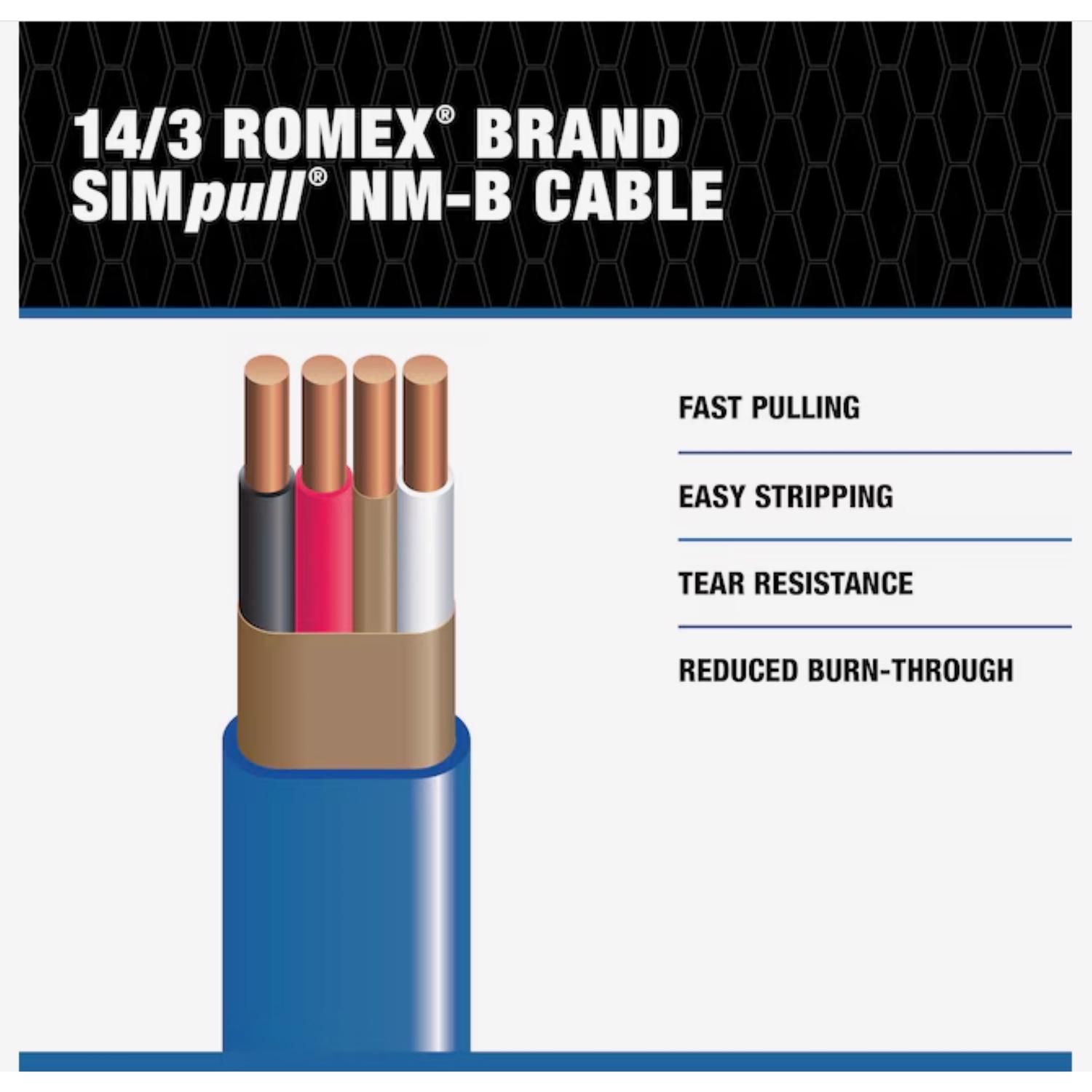 Southwire 50 ft. 14/3 Solid Romex Type NM-B WG Non-Metallic Wire