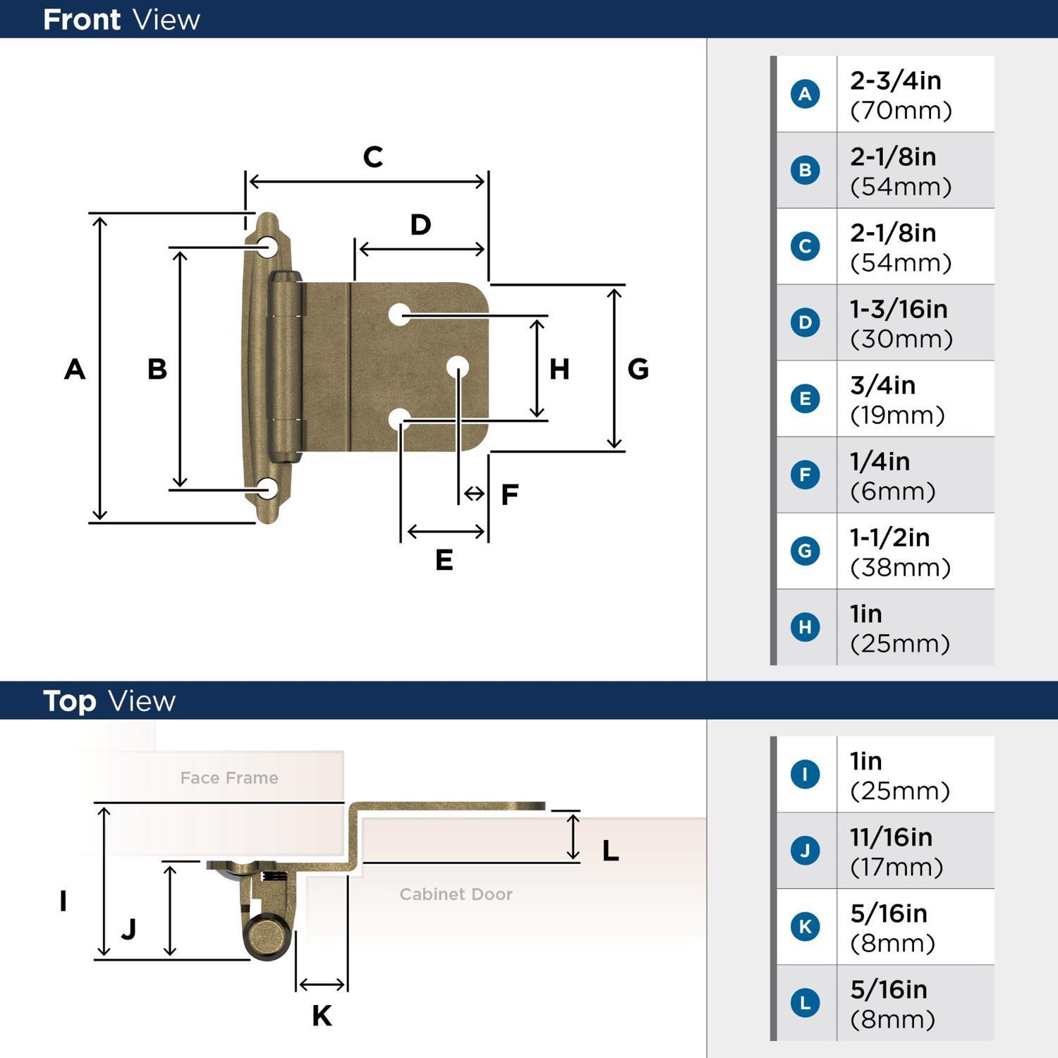 Amerock 2 in. W X 2-3/4 in. L Burnished Brass Steel Self-Closing Hinge 2 pk