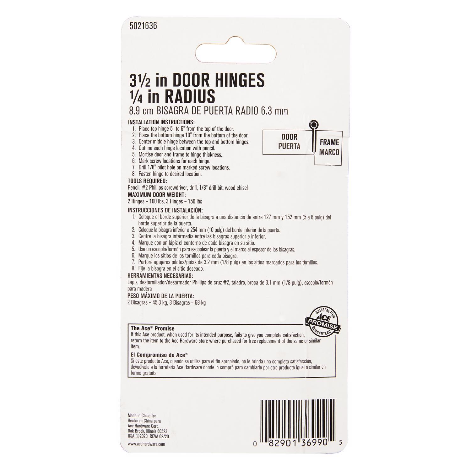 Ace 3-1/2 in. L Black Residential Door Hinge 3 pk