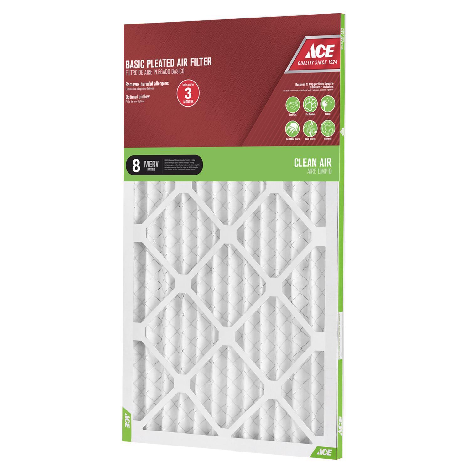 Ace 14 in. W X 25 in. H X 1 in. Synthetic 8 MERV Pleated Air Filter 1 pk