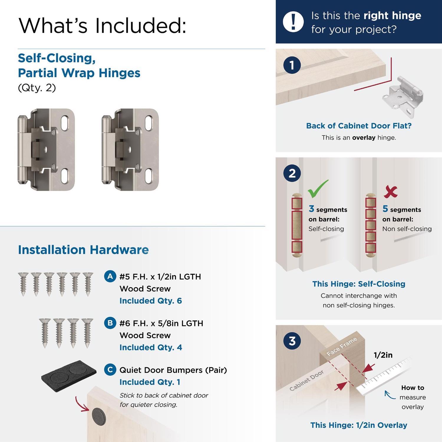 Amerock 1-1/2 in. W X 2-1/4 in. L Satin Nickel Steel Self-Closing Hinge 2 pk