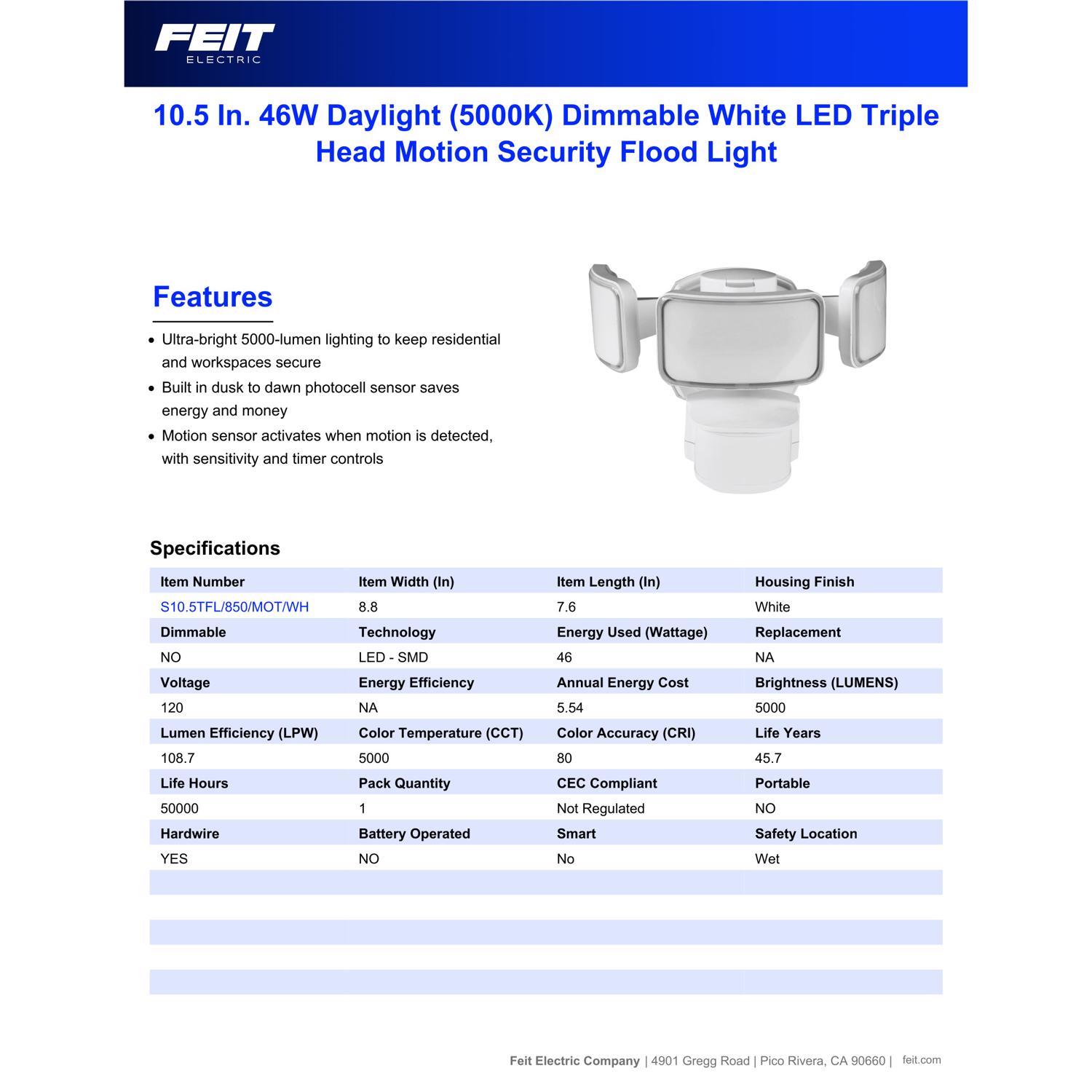 Feit Motion-Sensing Hardwired LED White Security Floodlight