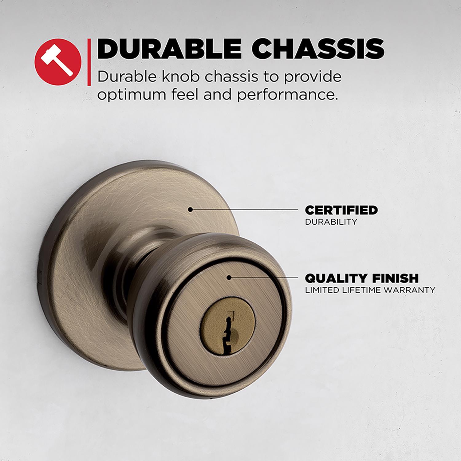 Kwikset Tylo Antique Brass Deadbolt and Passage Door Knob 1-3/4 in.