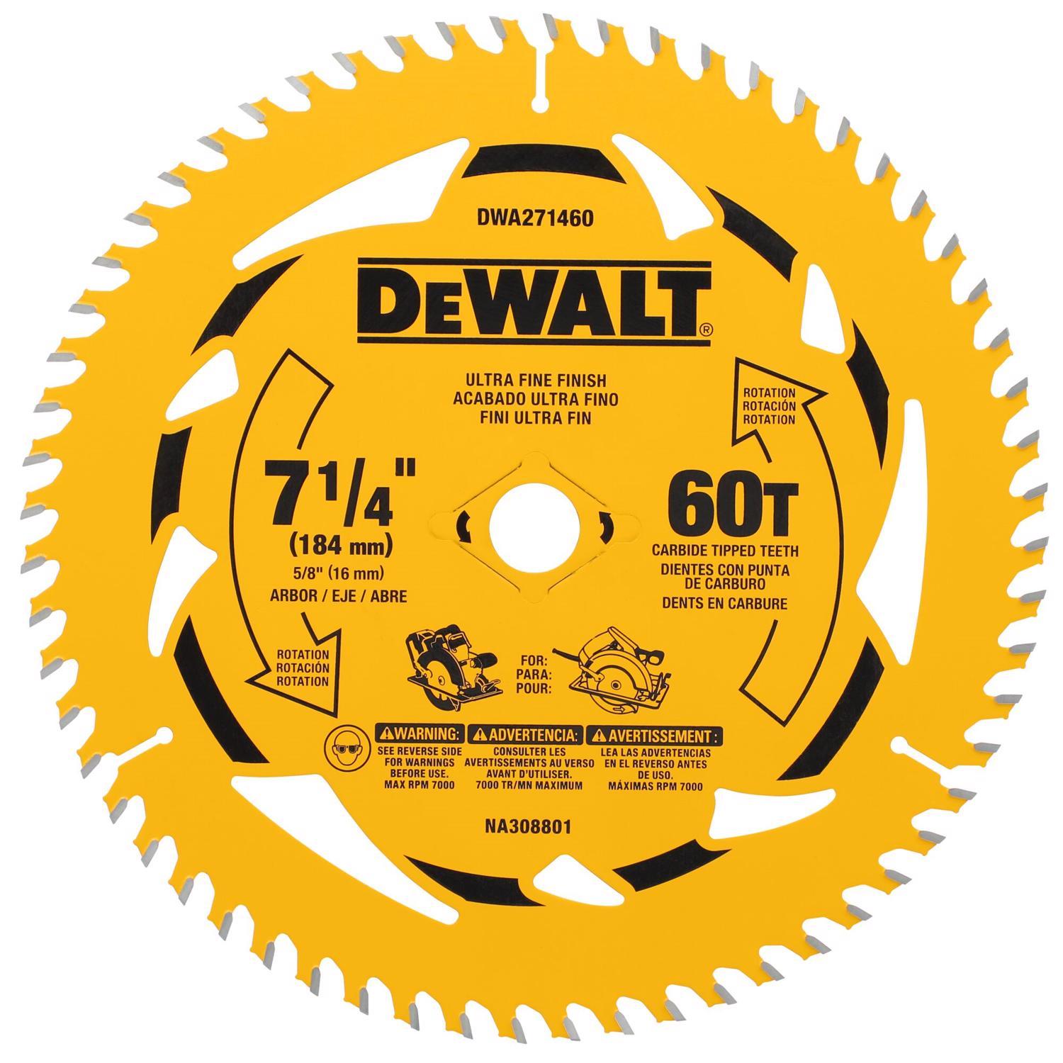 DeWalt 7-1/4 in. D X 5/8 in. Tungsten Carbide Tipped Circular Saw Blade 60 teeth 1 Pack
