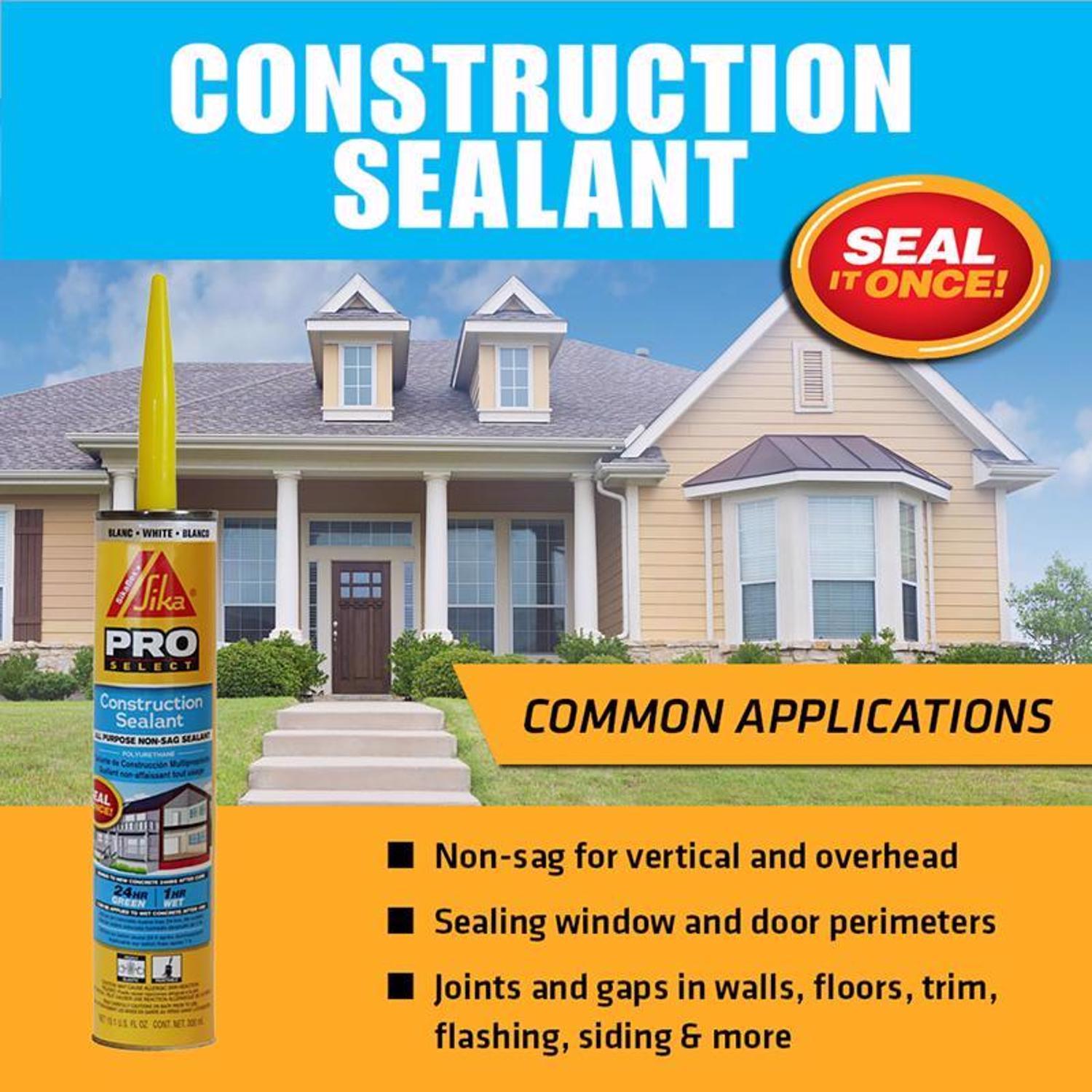 Sika Pro Select White Polyurethane All Purpose Construction Sealant 10.1 oz