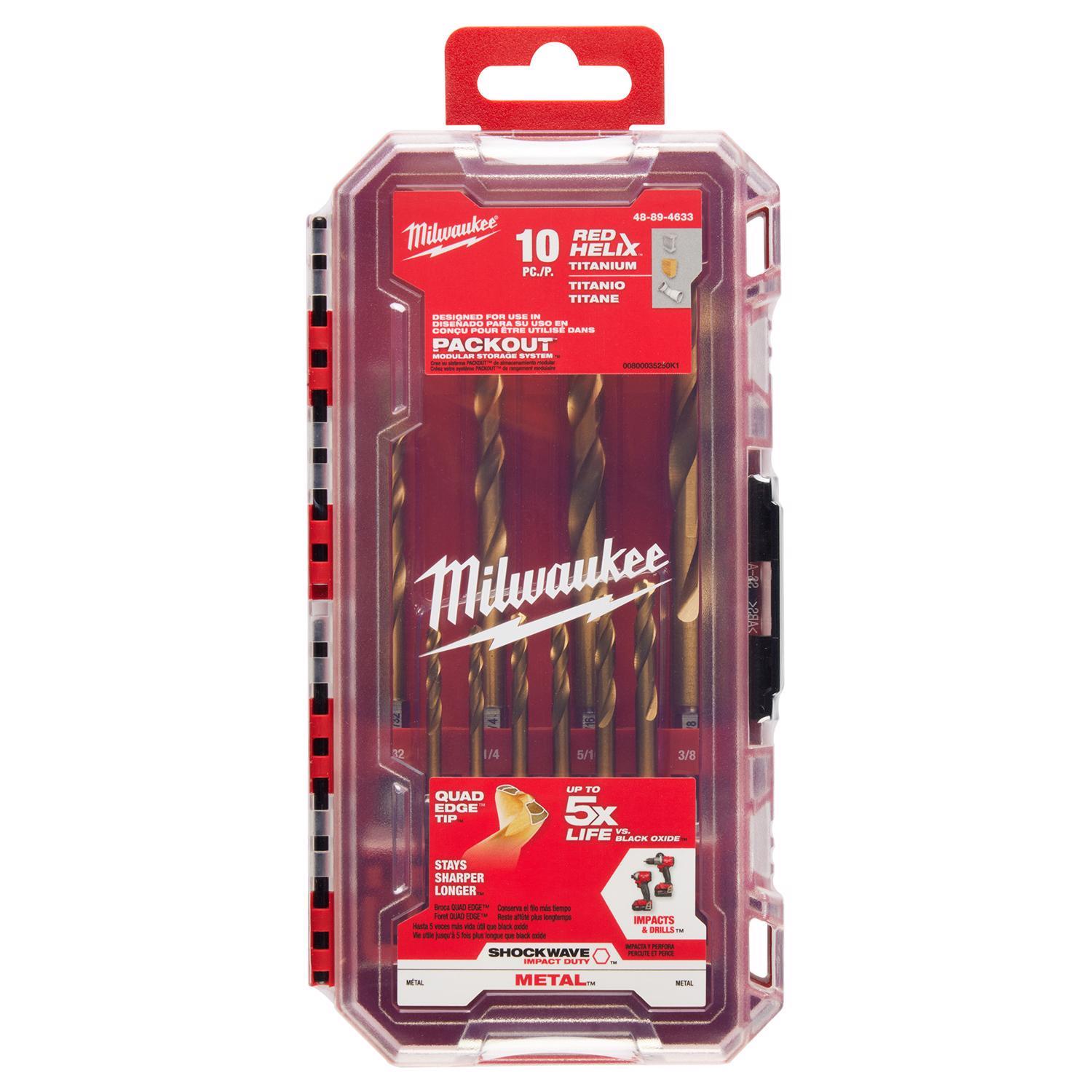 Milwaukee Shockwave Titanium Impact Rated Drill Bit Set Hex Shank 10 pc